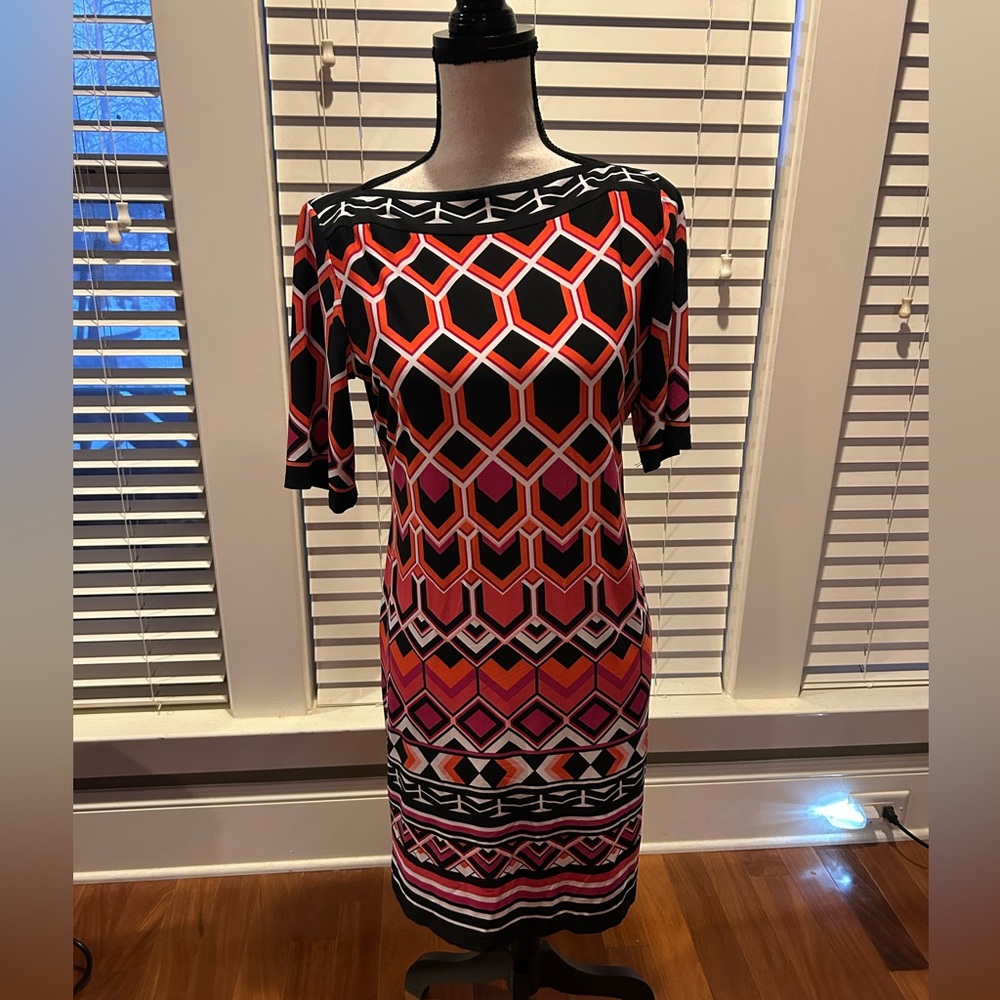 Studio One Geometric Midi Dress - Black, Pink, Orange size PS